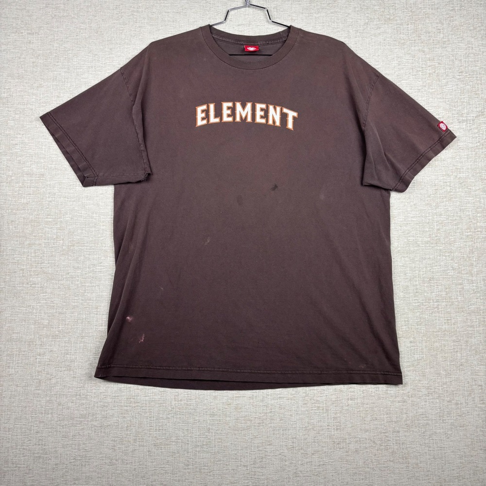 Element Skateboards Vintage Y2K Arched Logo T-Shirt Brown Mens XL Distressed